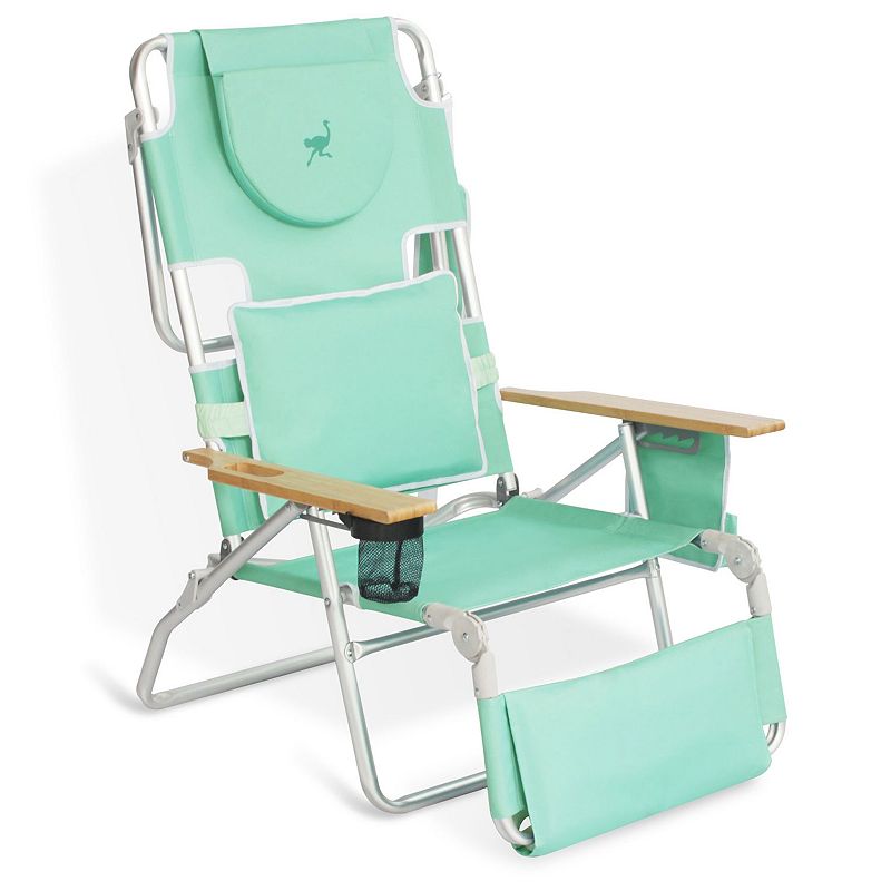 Ostrich Deluxe Padded 3-n-1 Outdoor Folding Reclining Beach Chair， Teal (2 Pack)