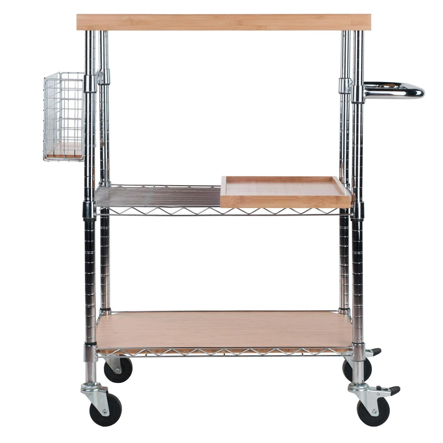 Winsome Wood Madera Utility Kitchen Cart， Bamboo and Chrome Finish