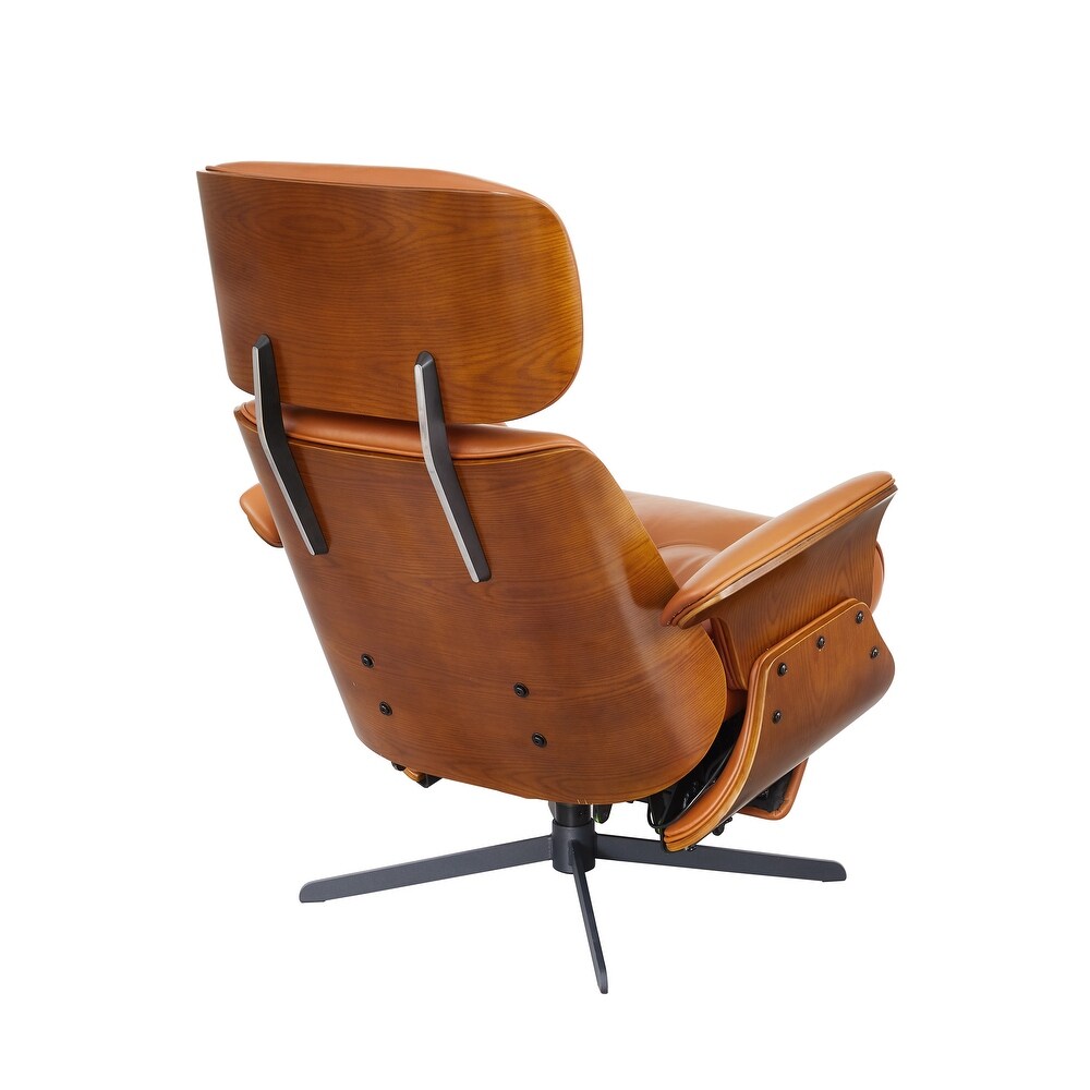 Art Leon Mid century Modern Genuine Leather Lounge Chair Recliner