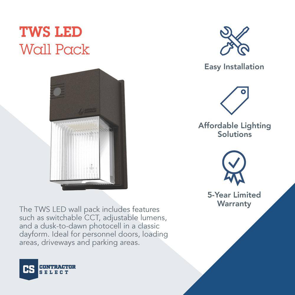 Lithonia Lighting Contractor Select TWS 70-Watt Equivalent Integrated LED Dark Bronze Switchable Lumens CCT and Photocell Wall Pack Light TWS LED ALO SWW2 MVOLT PE DDB M2