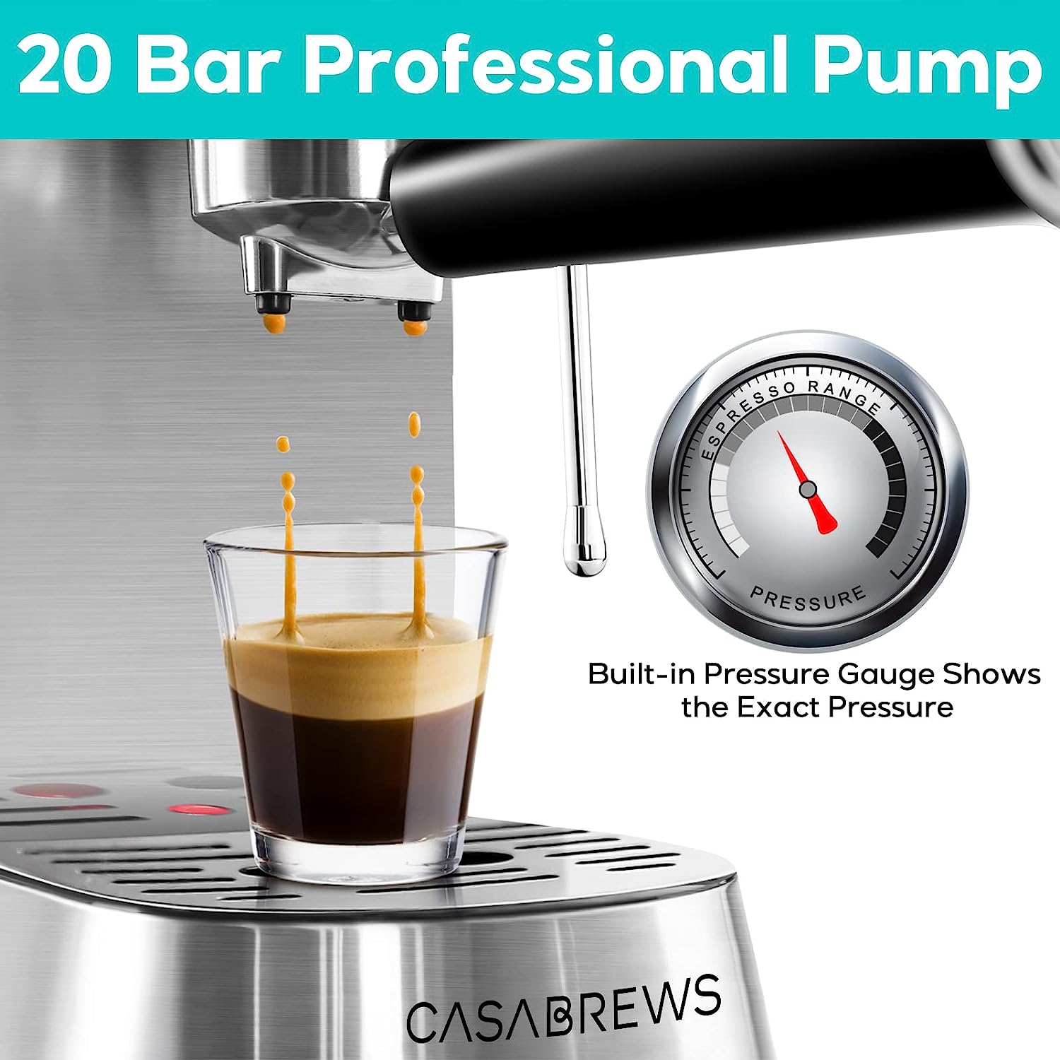 Machine 20 Bar, Professional Espresso Maker with Milk Frother Steam Wand, Compact Espresso Coffee Machine with 34oz Removable Water Tank for Cappuccino, Latte, Gift for Dad or Mom