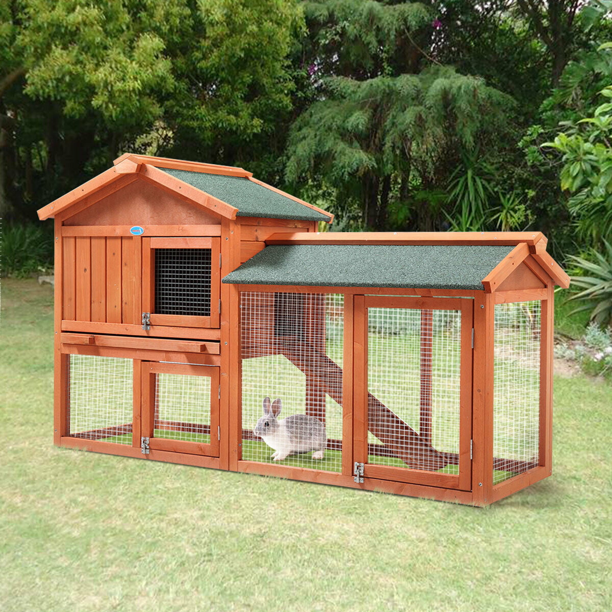 Veryke Indoor Rabbit Hutch， Rabbit Cage， Wooden Bunny Cages with Run Hen Coop， Rabbit House Backyard Shelter， Orange