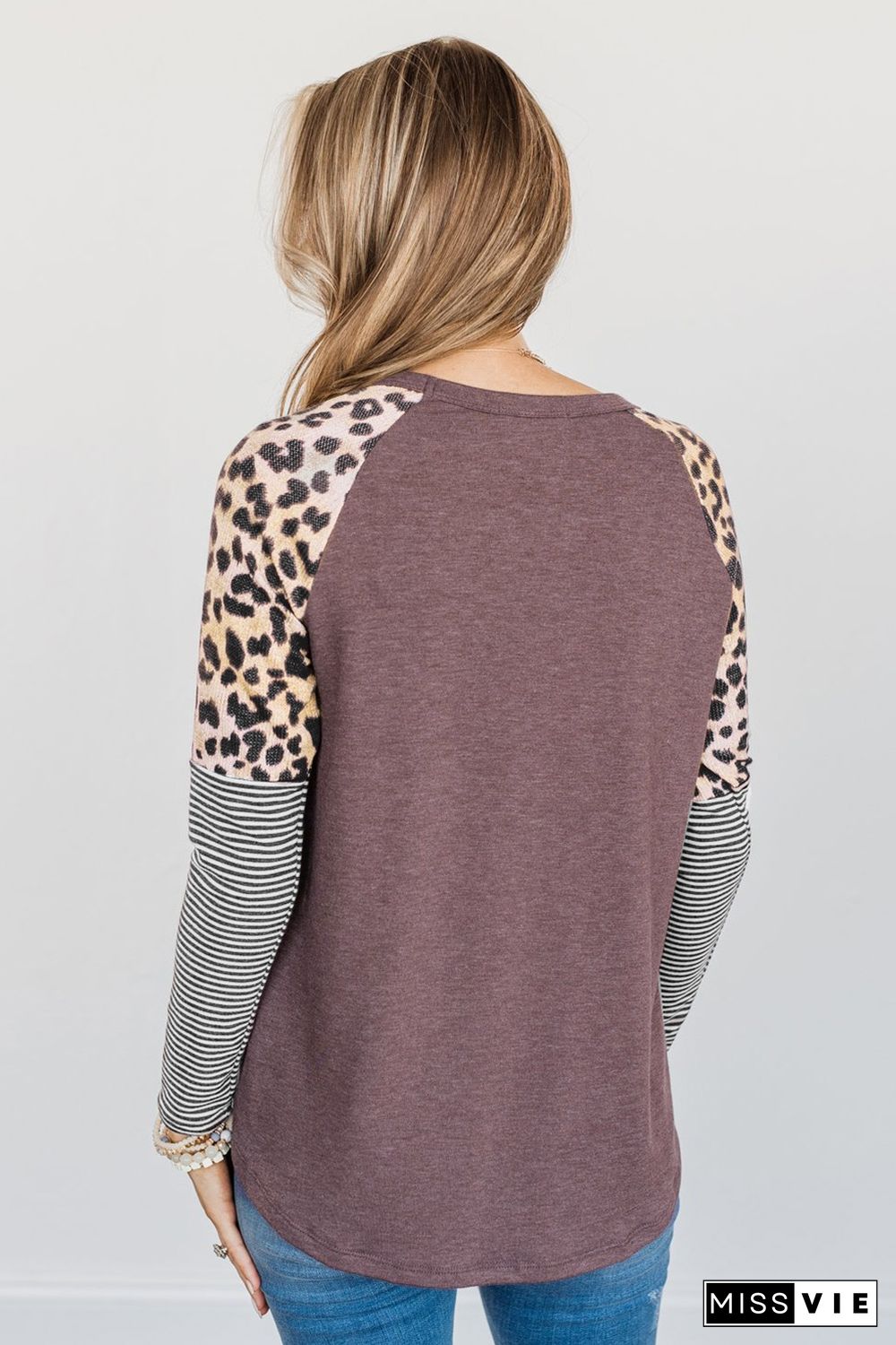 Brown Plus Size Leopard Pocket Top