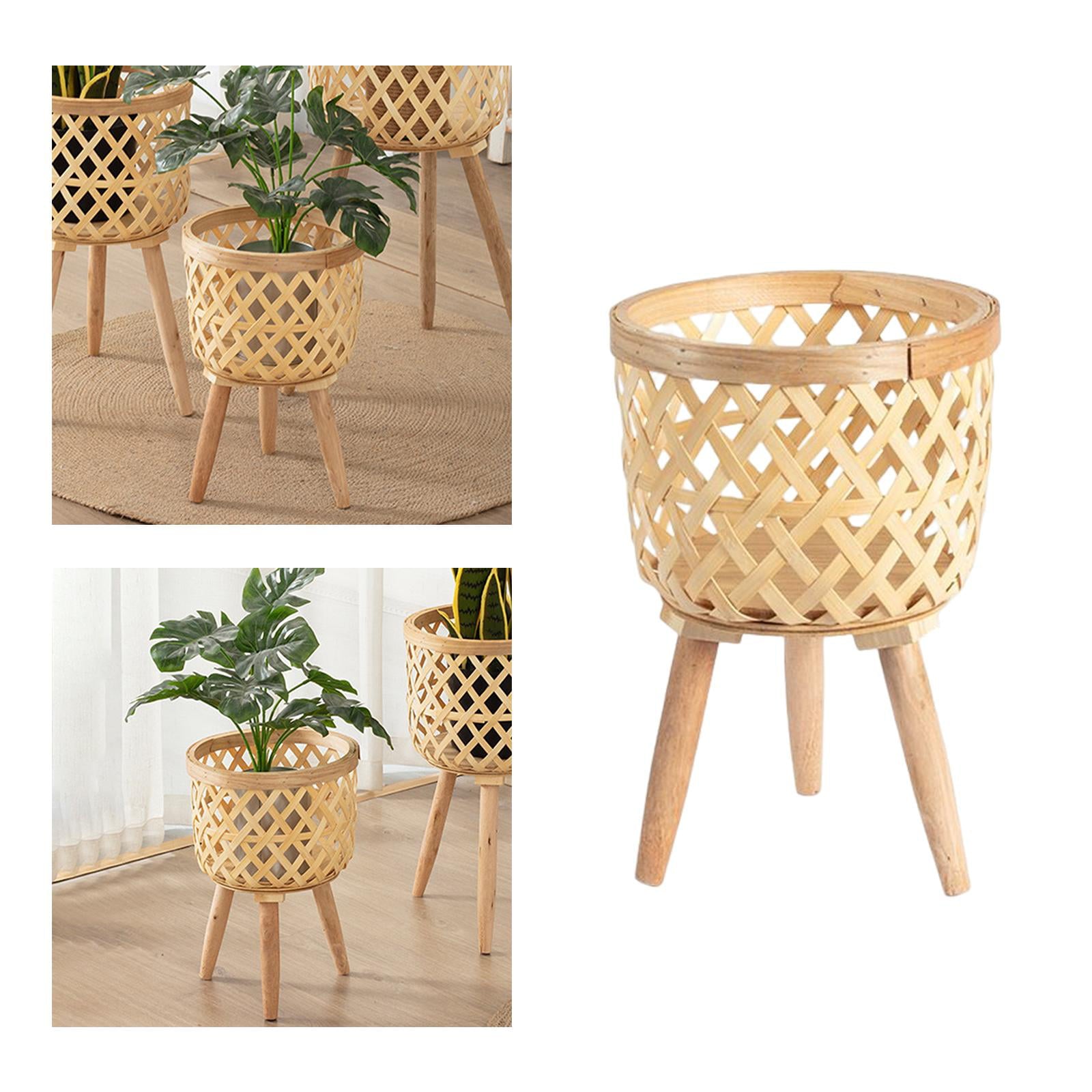 Hand Woven Flower Pot, Rattan Pot Tripod Stand Detachable Wooden Flower Baskets for Balcony Planters Laundry Lawn Yard indoor and outdoor