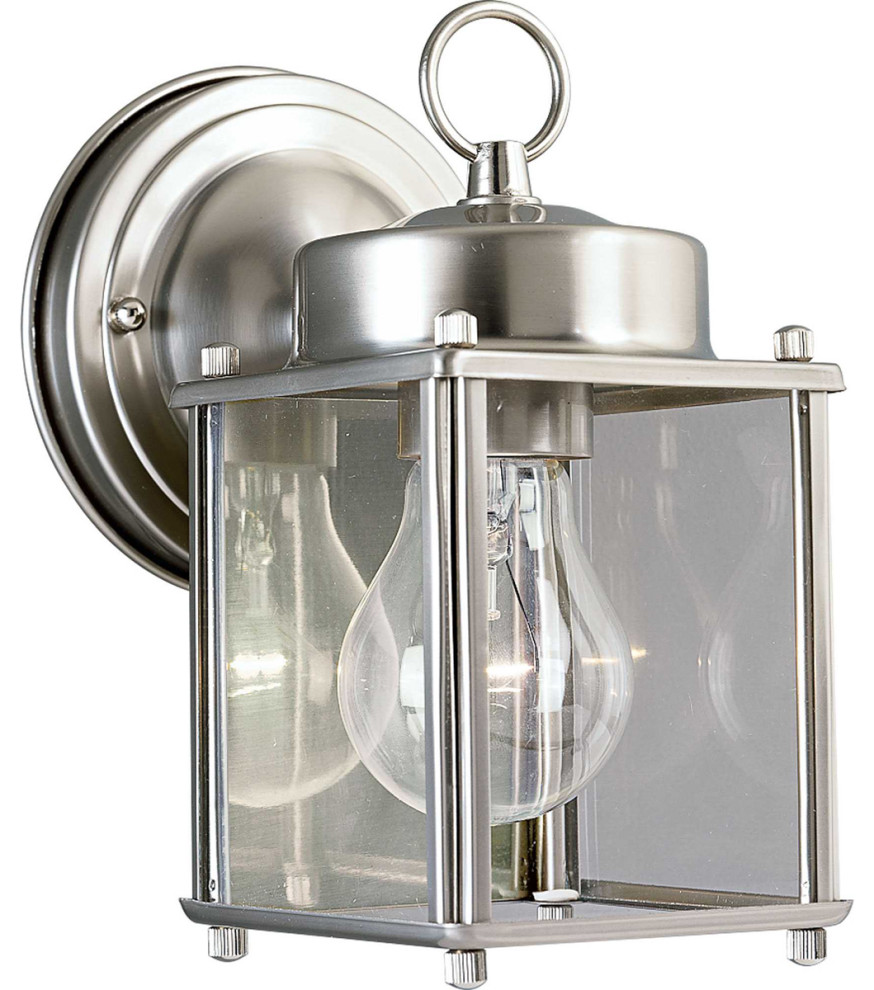 Flat Glass Lantern 1 Light Wall Lantern in Brushed Nickel   Transitional   Outdoor Wall Lights And Sconces   by Lighting New York  Houzz