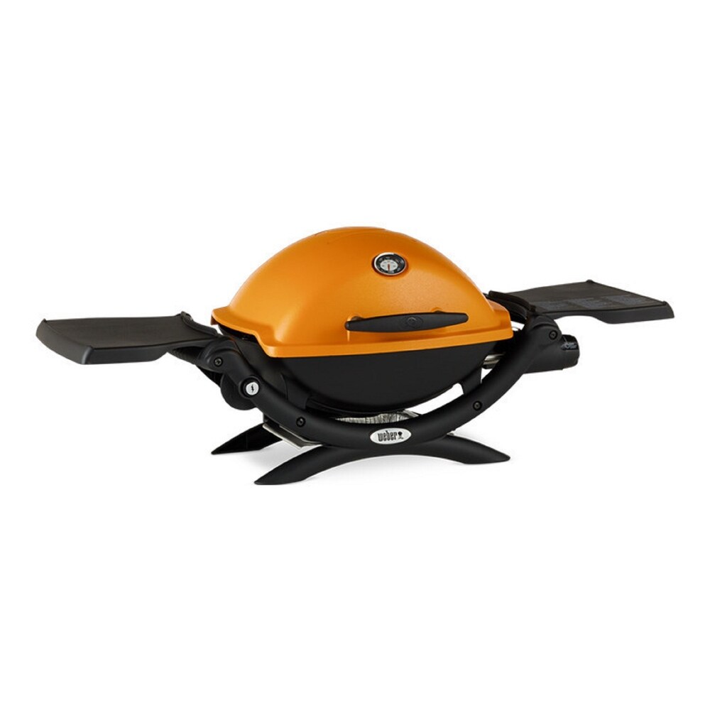 Weber Q1200 Liquid Propane Grill (Orange) w/Portable Cart  Hose Bundle