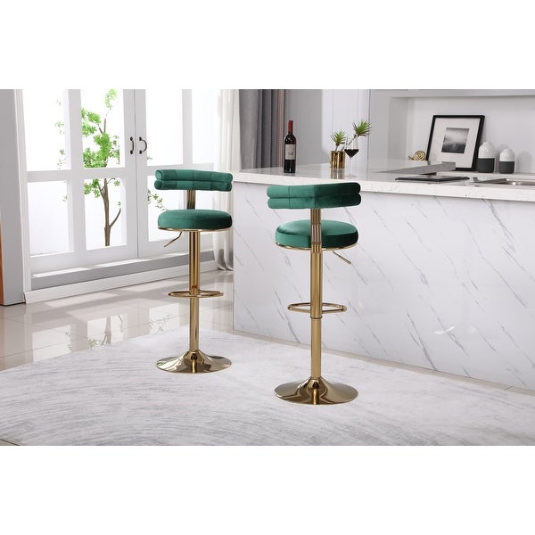 2PCS Bar Stools with Backrest and Footrest， Dining Chairs， Velvet Pub Chairs， Adjustable Height Classic Bar Chairs