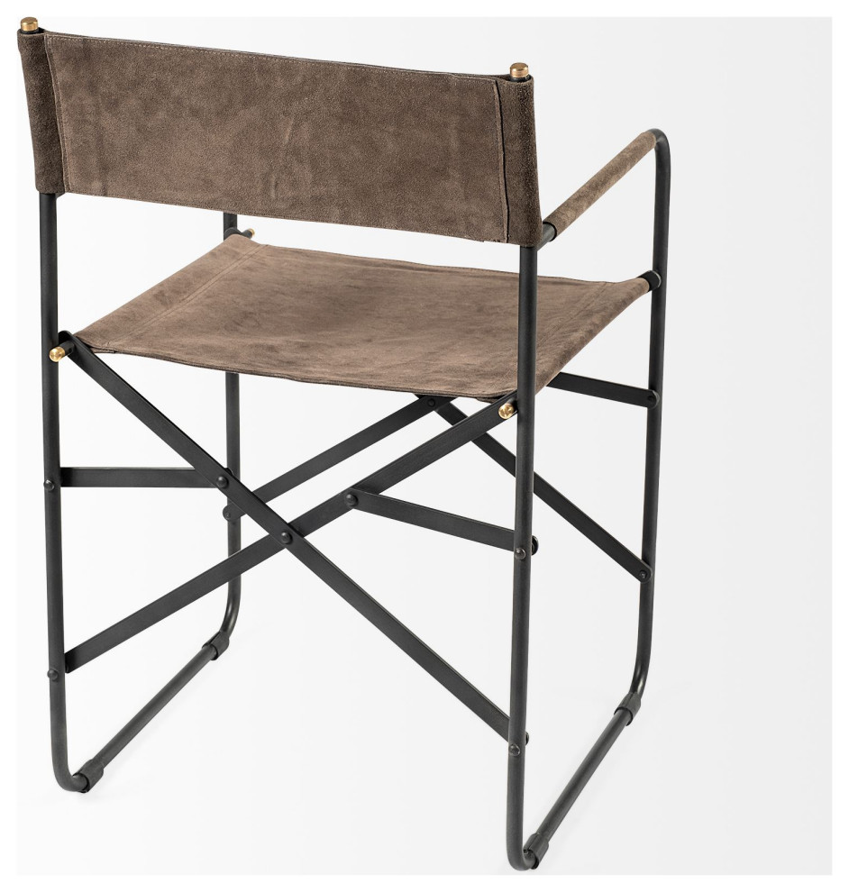 Direttore Brown Gray Suede With Black Metal Folding Frame Dining Chair   Industrial   Dining Chairs   by Mercana  Houzz