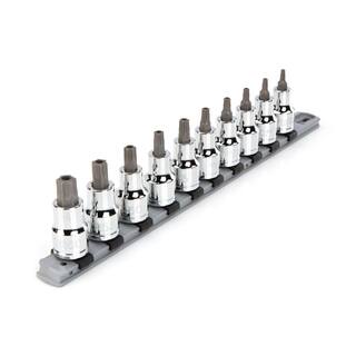 TEKTON 12 in. Drive Tamper-Resistant Torx Bit Socket Set TR20-TR60 (10-Piece) SHB92104