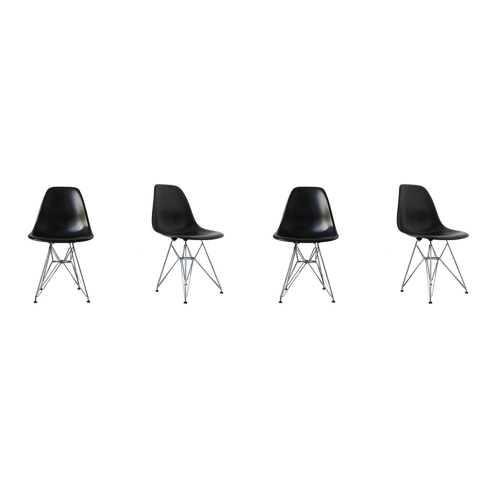 Mid Century Eiffel Style Dining Chair with Metal Legs   Black (Set of Four)