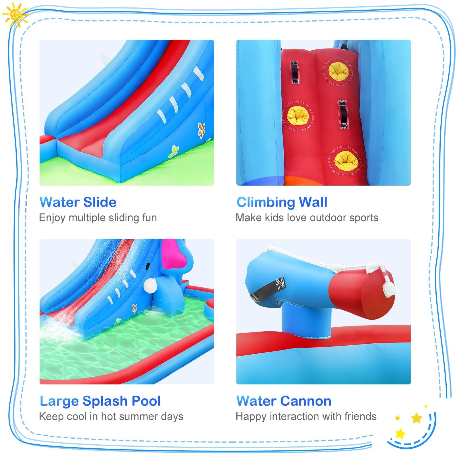 Inflatable Water Slide - Kids Pool - Heavy Duty Outdoor Surf N Splash Adventure Park - Blower Included