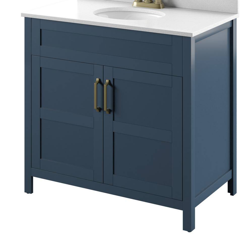 Twin Star Home 36 in. W x 20 in. D x 38 in. H Single Bath Vanity Side Cabinet in Franklin Blue with White Vanity Top with White Basin 36BV34018-F969