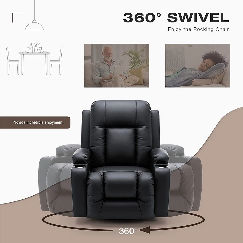 Jomeed Pu Heated Leather Massage Rocking Recliner Chair With 360 Degree Swivel