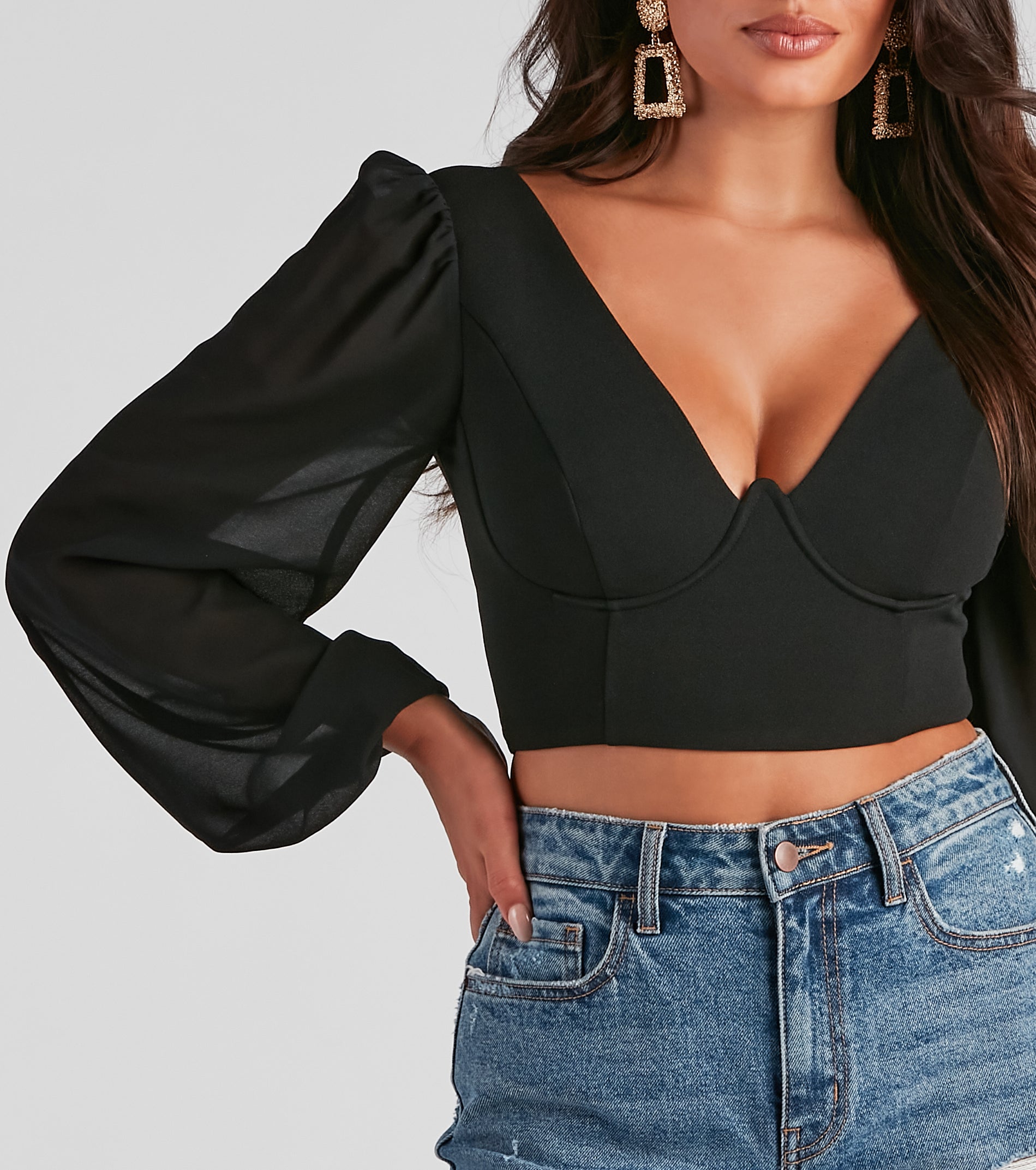 Chic Look Chiffon Sleeve Crop Top