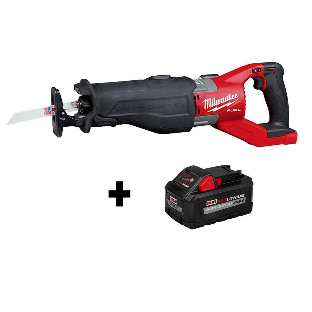 MW M18 FUEL 18V Lithium-Ion Brushless Cordless SUPER SAWZALL Orbital Reciprocating Saw W HIGH OUTPUT XC 8.0Ah Battery 2722-20-48-11-1880