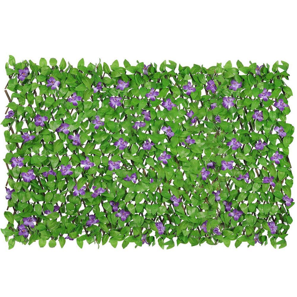 Cisvio Expandable Faux Privacy Fence Artificial Hedges Screen for Balcony Patio Outdoor with Flower (4-Pack) D0102HPK7FW