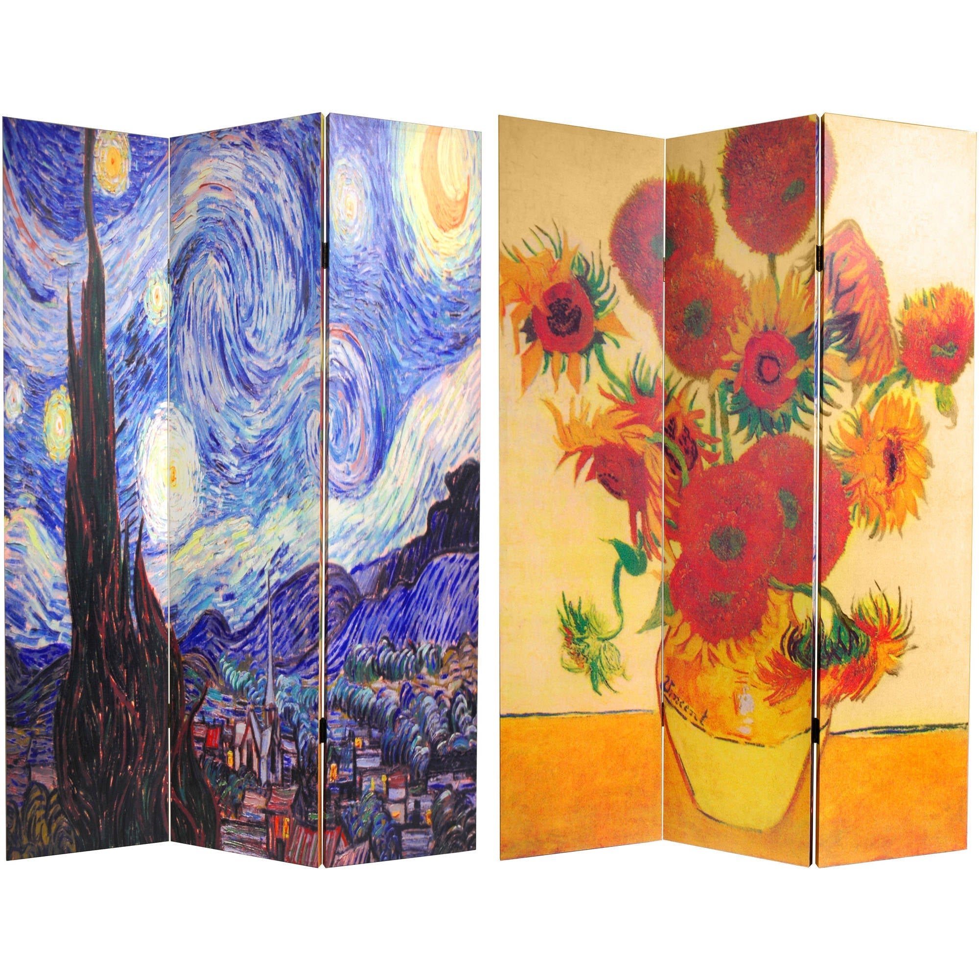 Oriental Furniture 6 ft. Tall Van Gogh Starry Night Canvas Screen - 3 Panel