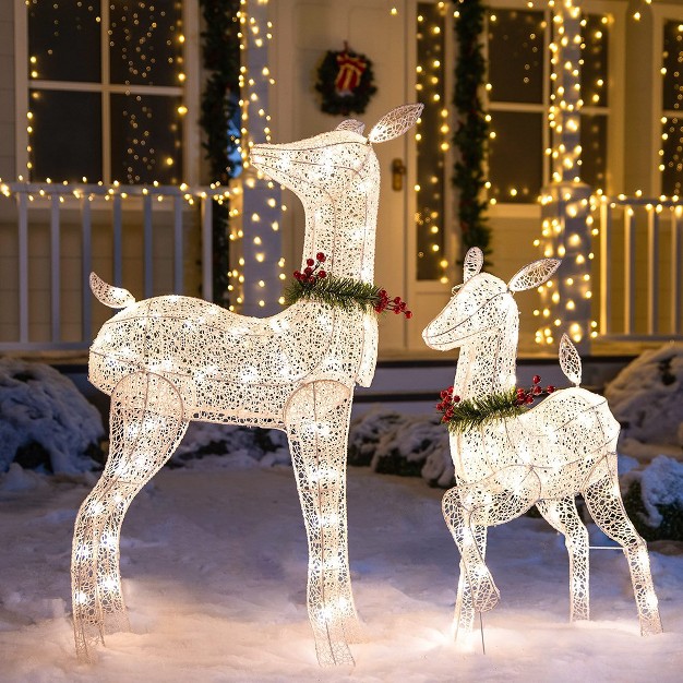 Joiedomi White Christmas Doe And Fawn Yard Lights 2 Packs 130 130 Led Lighted