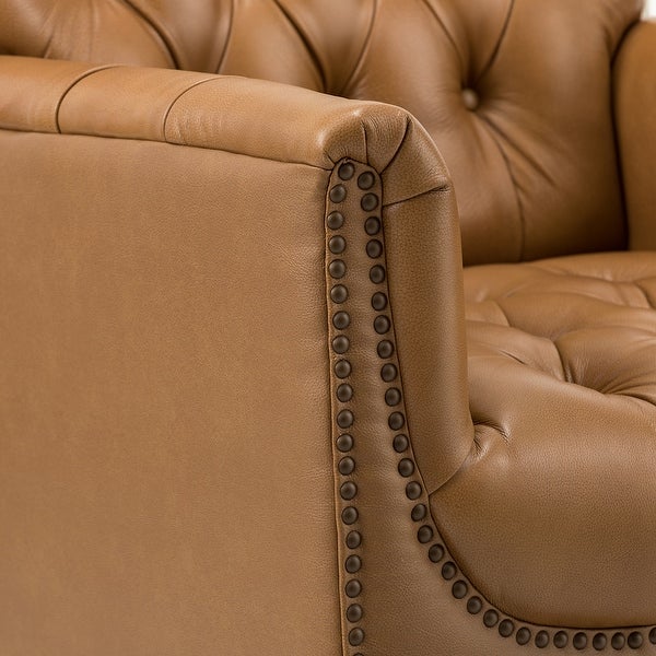 Wemer Transitional Genuine Leather Armchair with Button Tufted Back by HULALA HOME