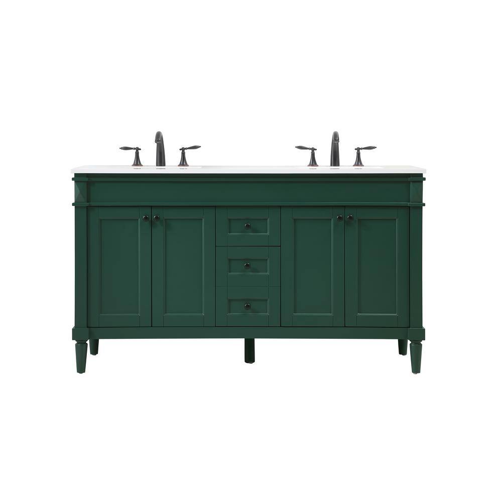 Simply Living 60 in. W x 21 in. D x 35 in. H Bath Vanity in Green with Ivory White Quartz Top SL95580DGN