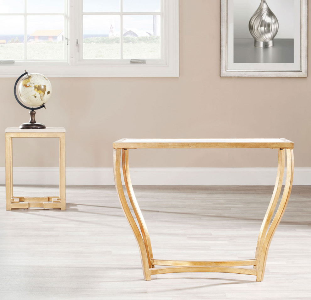 Culven Glass Top Gold Foil Accent Table  White/Gold   Contemporary   Side Tables And End Tables   by Rustic Home Furniture Deco  Houzz