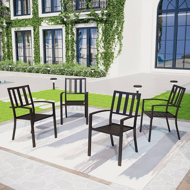 7pc Outdoor Dining Set Faux Wood Table 6 Stackable Chairs Weather resistant Easy clean Captiva Designs