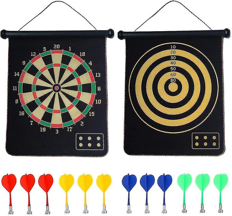 Magnetic Dart Board， Indoor Outdoor Dart Games For Kids With 12pcs Magnetic Darts， Safety Toy Games， Rollup Double Sided Board Game Set For Gifts