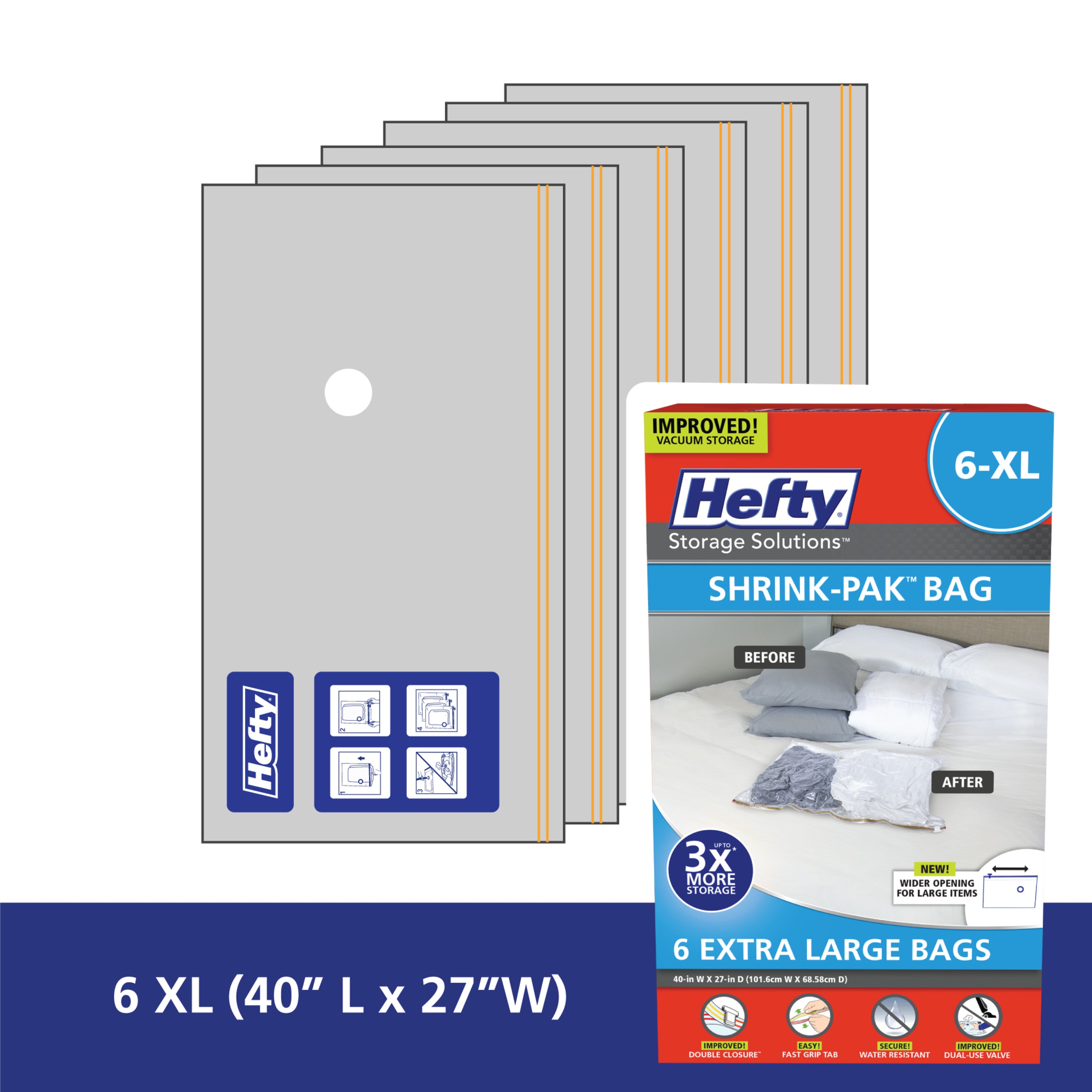 Hefty SHRINK-PAK 6 XL Bags with Long Zippers