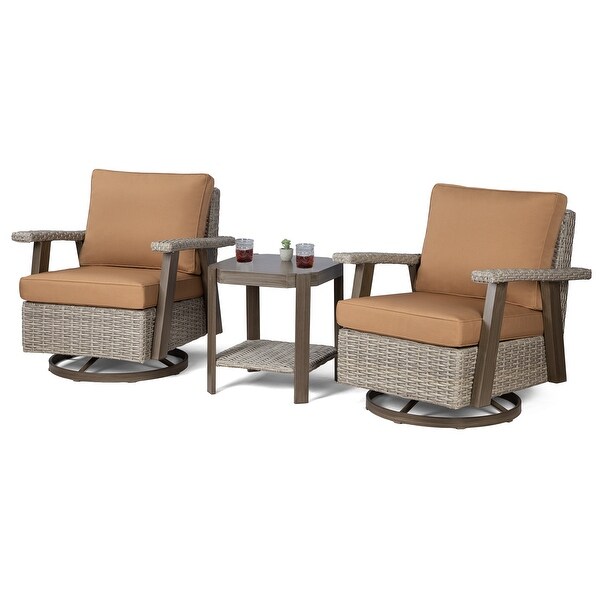 Cozywor 3Piece Wicker Patio Swivel Rocking Chair Conversation Set