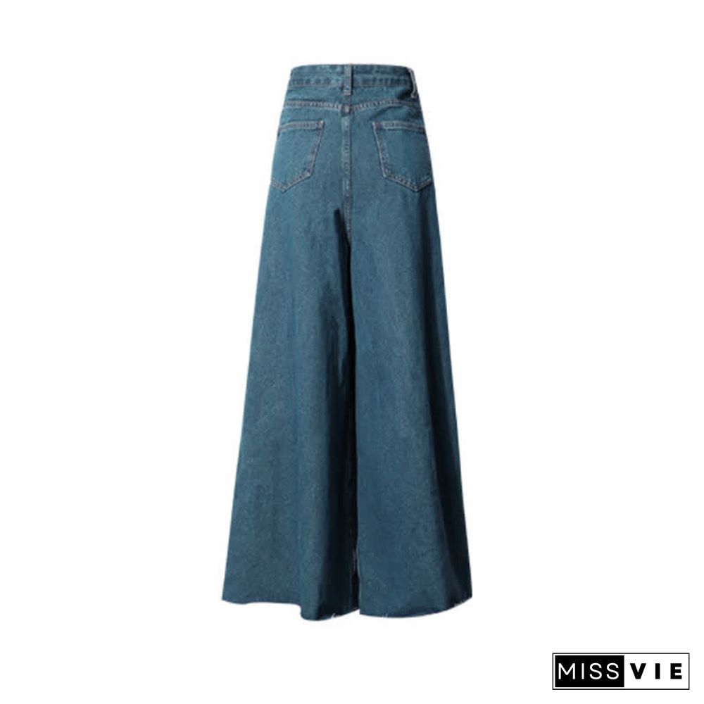 Retro High Waist Wide Leg Casual Denim Pants