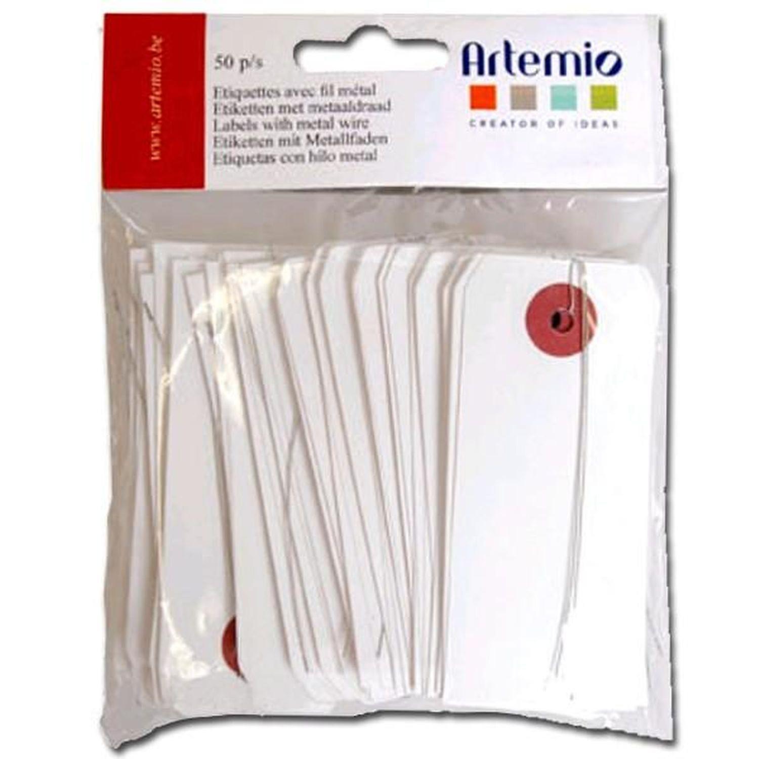 150 white labels 9 x 4 cm with metallic thread