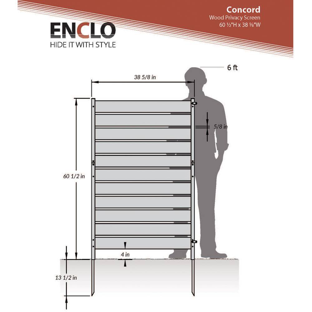 Enclo Privacy Screens Concord 5 ft. H x 3.2 ft. W Pressure Treated Cedar Wood Slatted Panel Flat Top Privacy Fence Screen 1 Panel EC18022