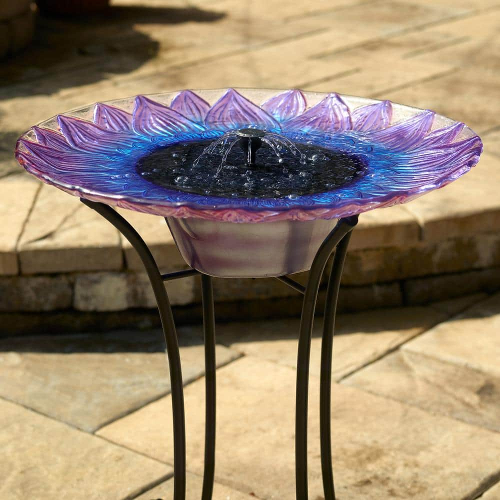 Smart Solar Bell Flower Glass Solar Birdbath 20223R01