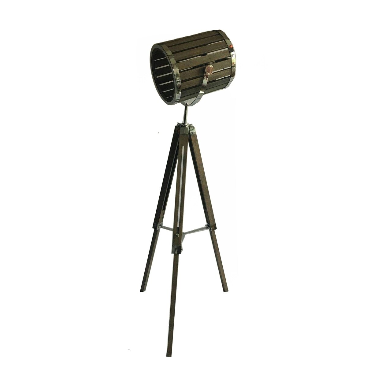 Wood Tripod Leg Floor Lamp With Chrome Hardware