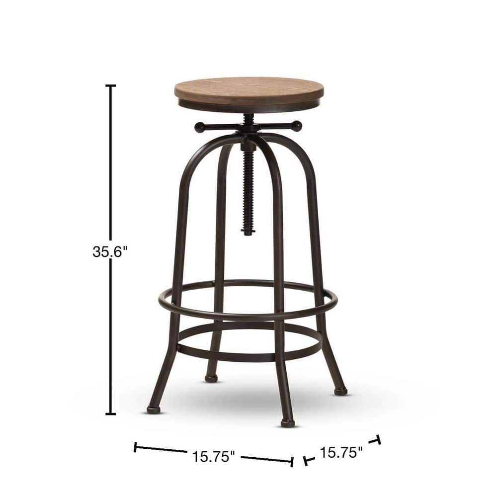 Baxton Studio Aline 28 in. Oak Brown and Rust Bar Stool 150-9121-HD