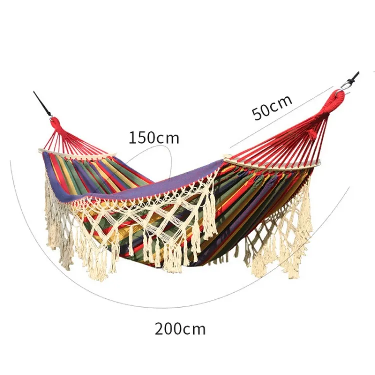 Cheap Wholesale 200x150cm Double Outdoor Camping Tassel Canvas Hammock with Stick(White) With High End Quality