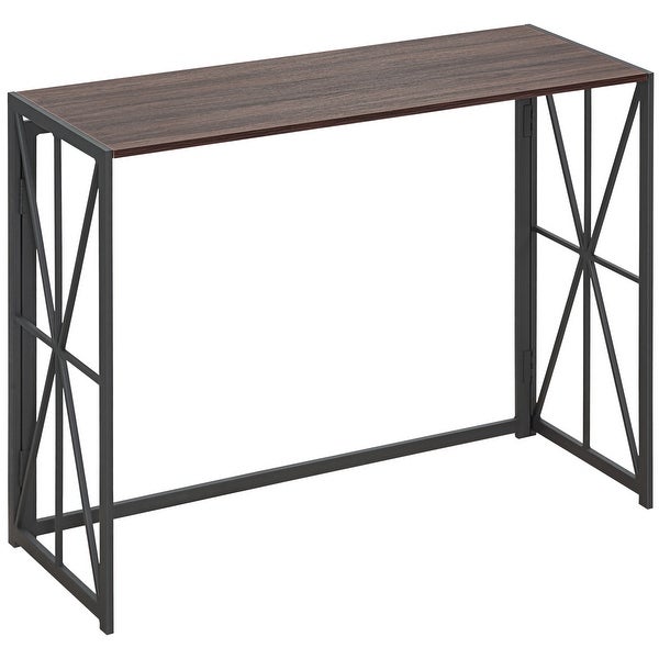 HOMCOM Folding Console Table， Industrial Sofa Table， Narrow Farmhouse Table with Metal Frame for Living Room， Entryway