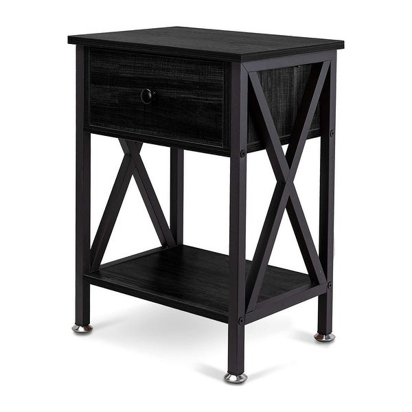 Nightstand with Drawer and Open Storage Shelves， Bedside End Table for Bedroom Living Room