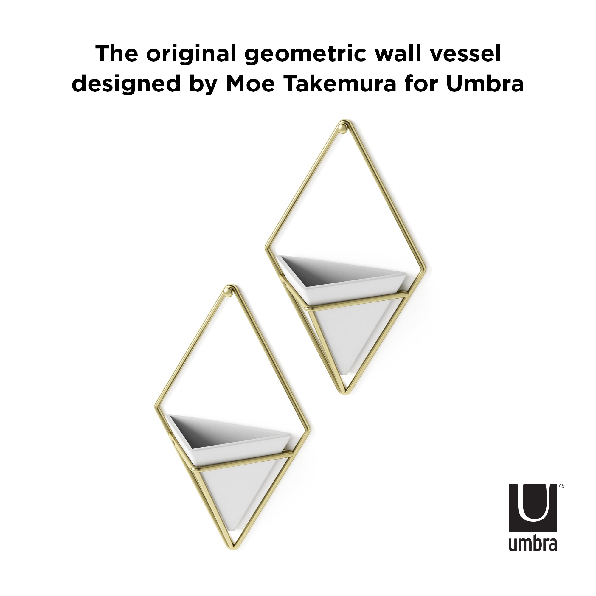 Umbra Trigg Ceramic Hanging Planter Wall Décor, Set of 2 White/Brass