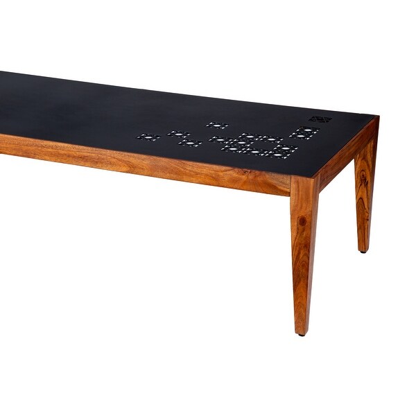 47 Inch Rectangular Metal Top Coffee Table with Laser Cut Design for iving Room， Home， Office， Black and Brown