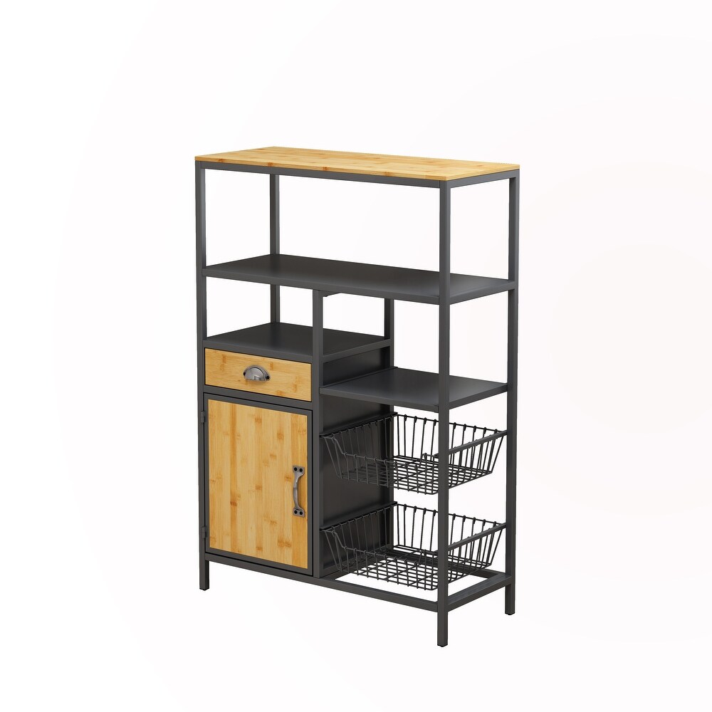 Bookshelf Storage Rack with Drawer Cabinet and Two Storage Baskets