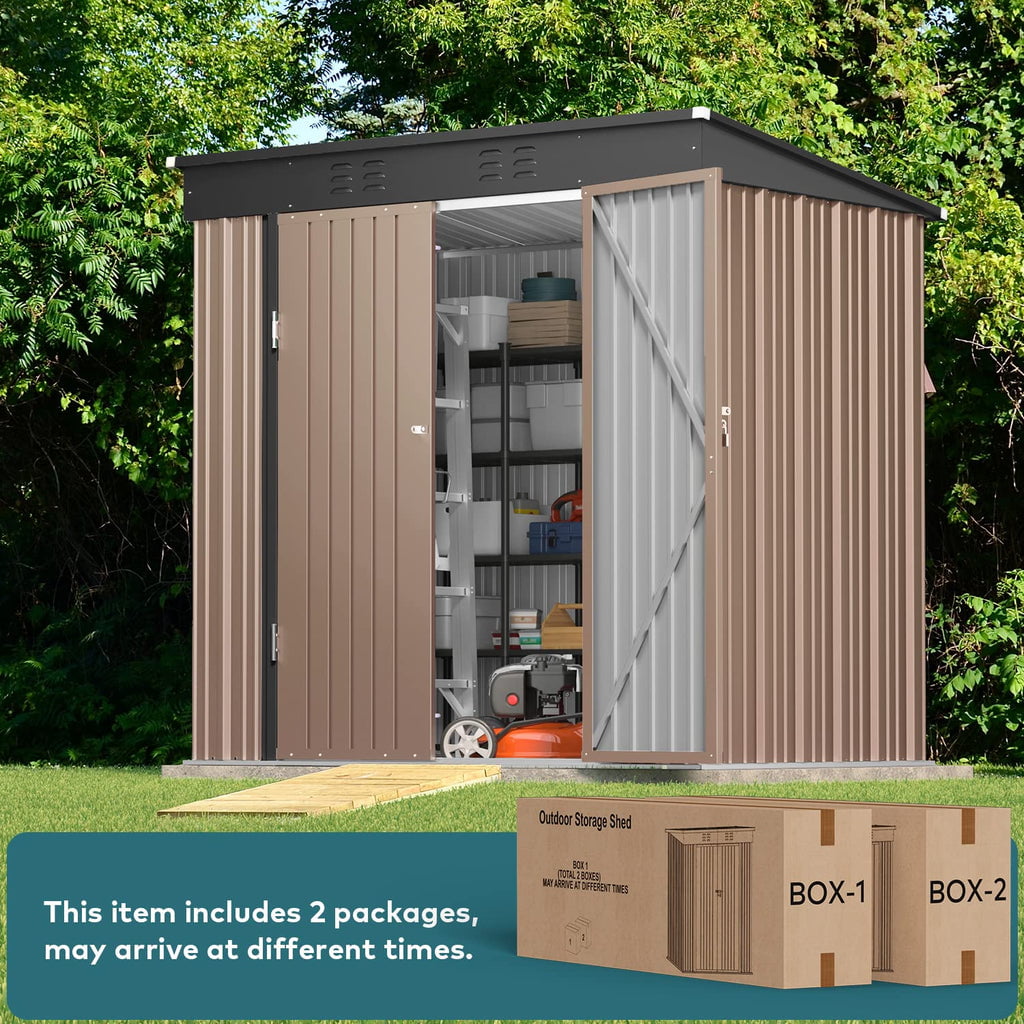 Aiho 6' x 4' Metal Outdoor Storage Shed with Double Lockable Doors for Backyard Patio Lawn - Light Brown