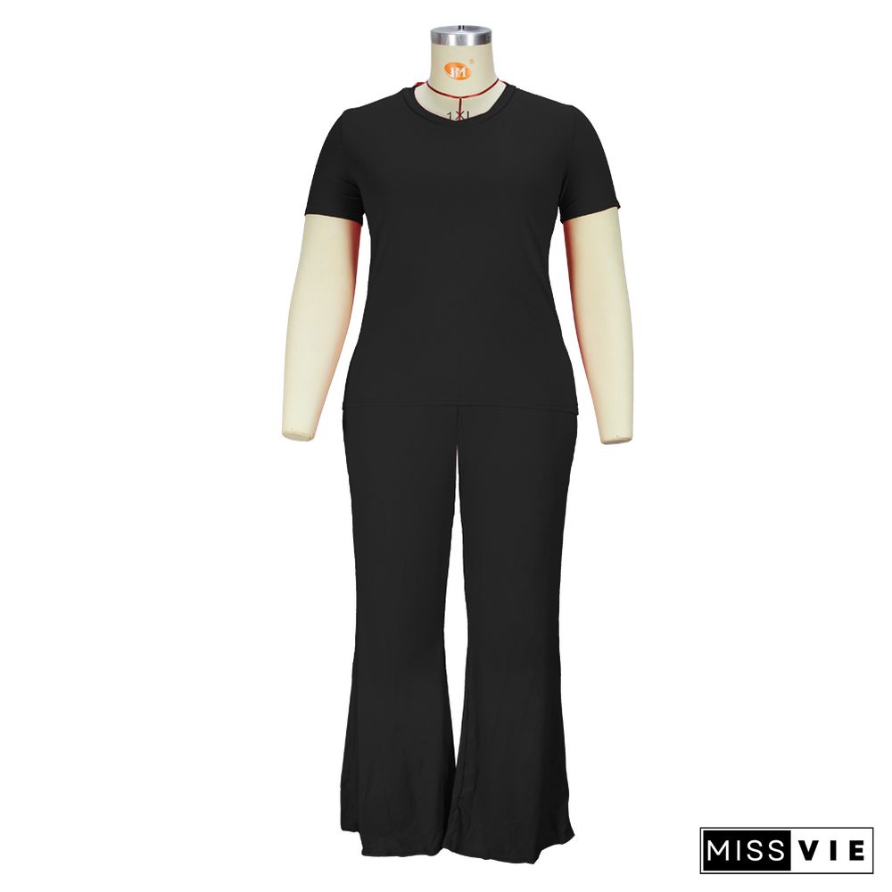 4XL Simple Solid Short Sleeve T Shirt Full Pants Suit