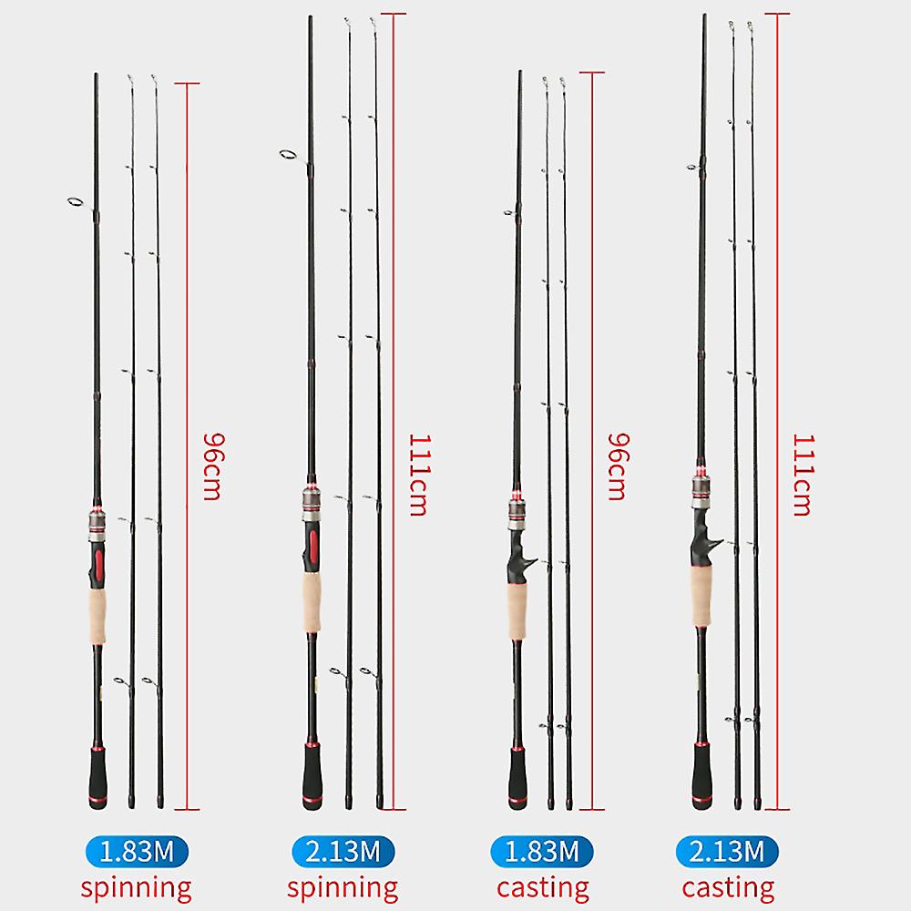 Carbon Fishing Rod M + ML 2 Tips Spinning Casting Rod Fishing Tackle (Straight Handle 2.1m)