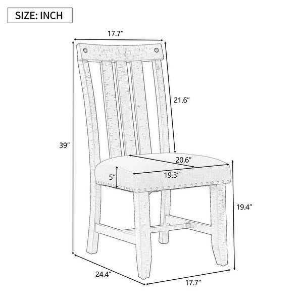 2 sets of fabric upholstered dining chairs with silver nails and solid wood legs， seat height -19.5