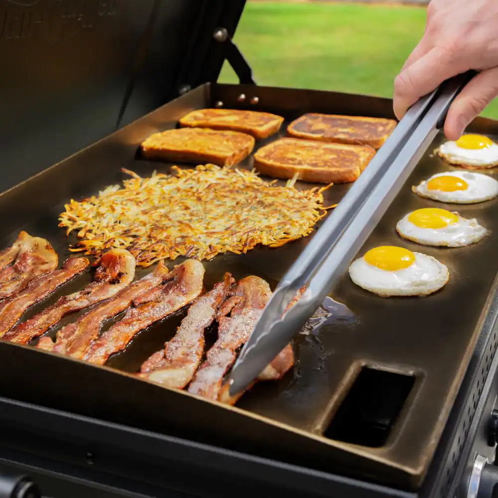 Char-Griller E8428 Flat Iron 3-Burner Outdoor Griddle Gas Grill with Lid in Black