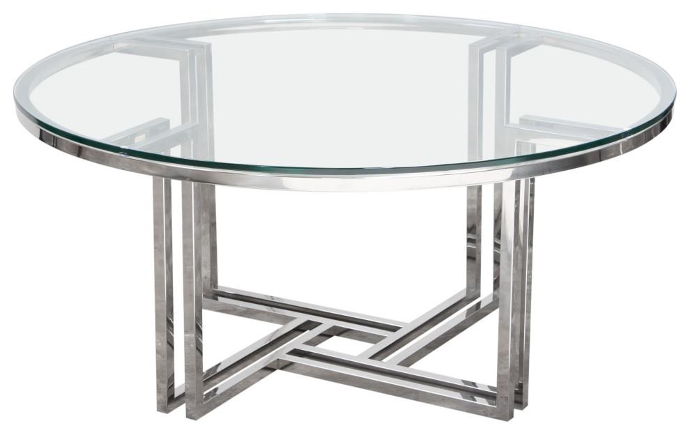 Steel Round Cocktail Table Clear Tempered Glass Top   Contemporary   Coffee Tables   by Sideboards and Things  Houzz