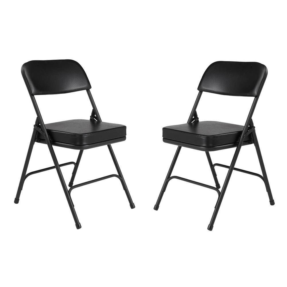 National Public Seating 3200 Series Premium 2 in. Vinyl Upholstered Double Hinge Folding Chair Black (Pack of 2) 3210