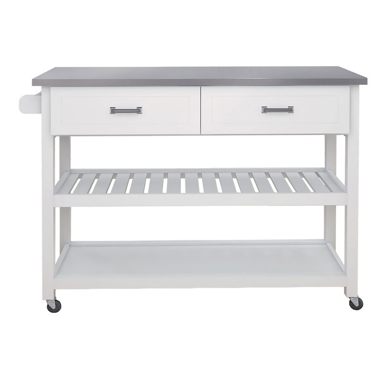 AOOLIVE Stainless Steel Table Top Kicthen Cart With Two Drawers White