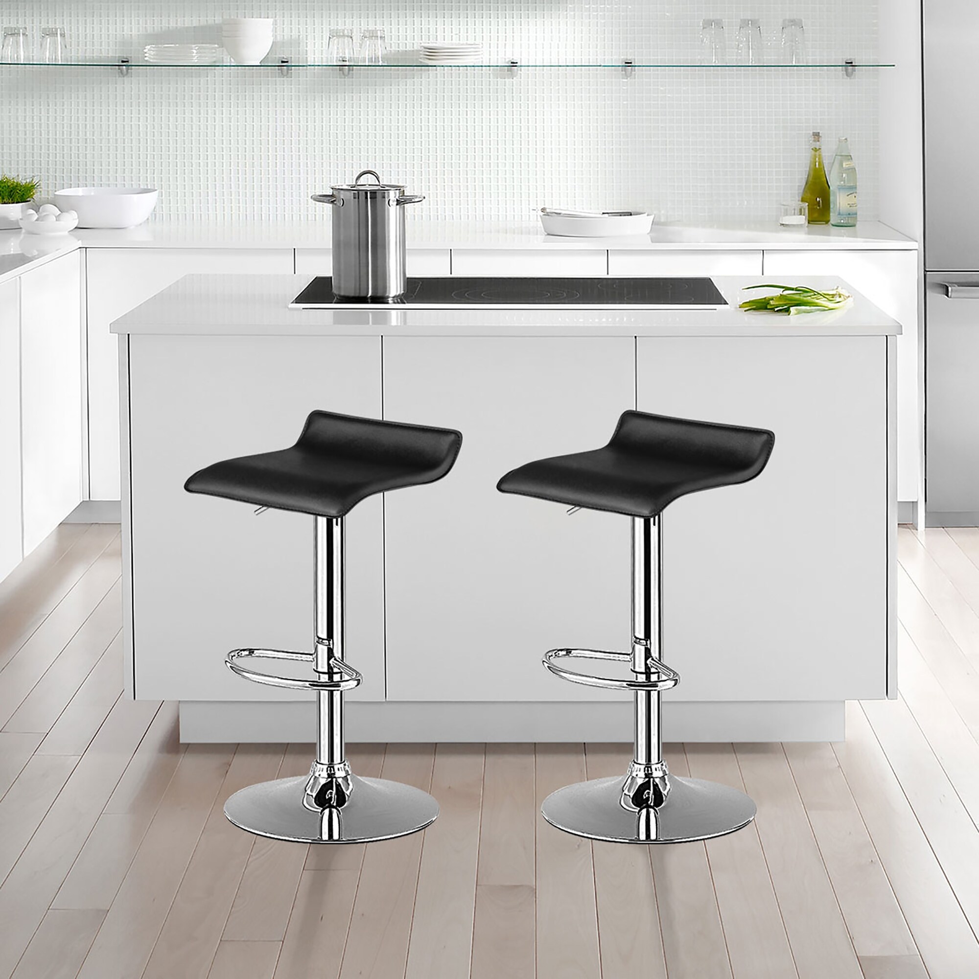 2PCS Swivel Bar Stool Set with Adjustable Height and PU Leather Seat